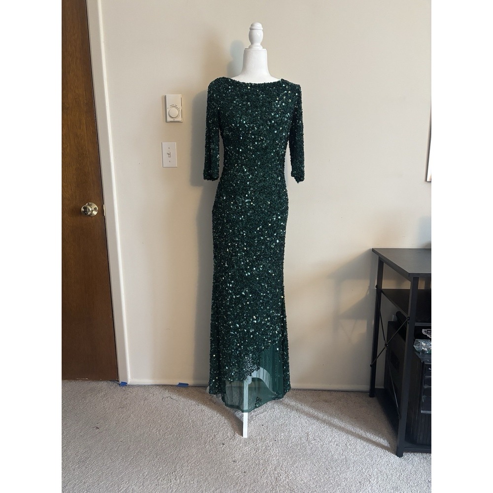 Theia Dress 4 Small Green Sequin Party Holiday PLEASE READ  MANY FLAWS AS IS‎